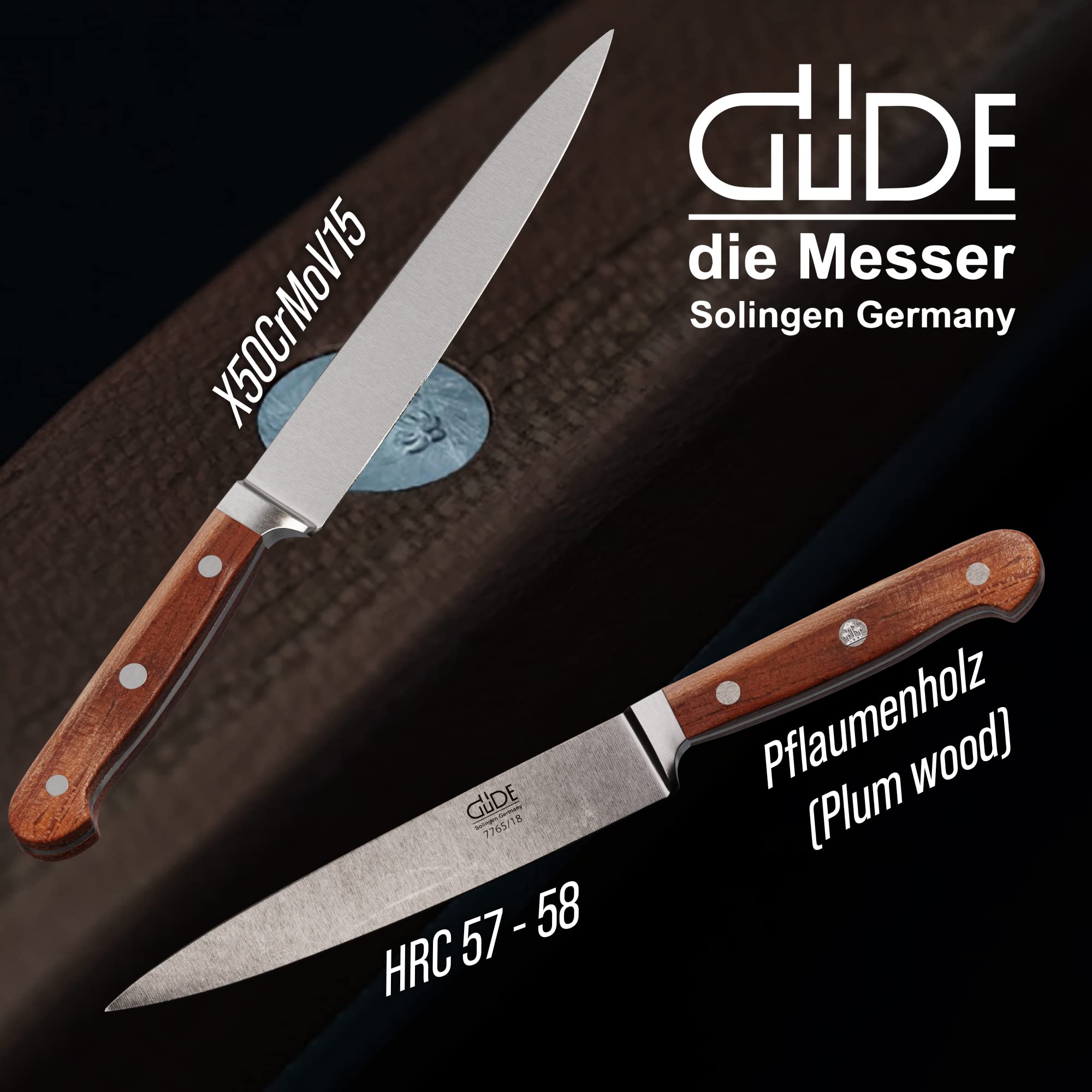 GÜDE Solingen Tradition - Nóż do filetowania, kuty, 18 cm, drewno śliwkowe, F.GÜDE, Ręcznie robiony w Niemczech