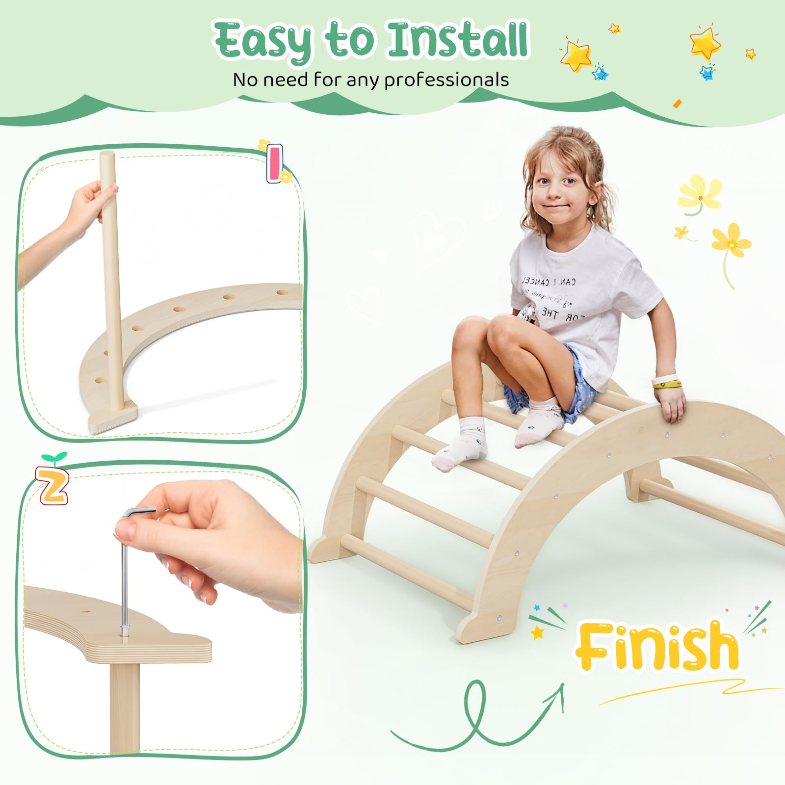 Brolteja 3-in-1 Kletterspielzeug Aus Holz - Klappbarer Kletterbogen Mit Rutsche & Kissen Für Kinder