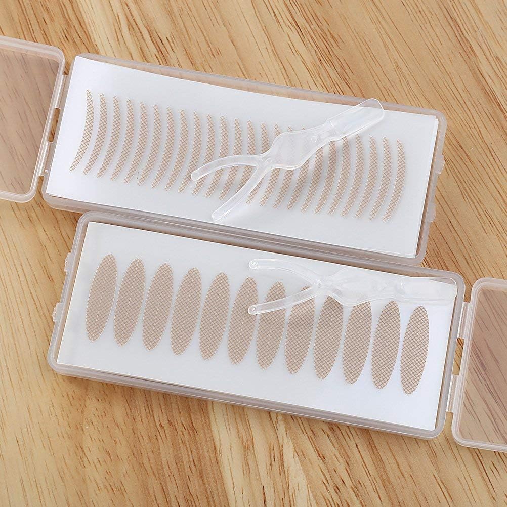 240 Pairs Invisible Fiber Lace Double Eyelid Tape Self-Adhesive Double Eyelid Stickers - Natural Complexion (Silm + Wide)