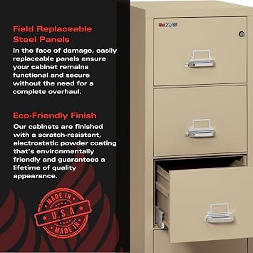 FireKing Vertical 4 Drawer Legal Fire Rated File Cabinet, Parchment