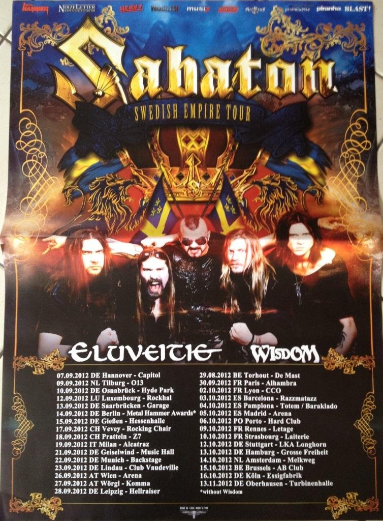 Affiche Sabaton Swedish Empire Tour 65X85Cm cadeau idéal fan métal