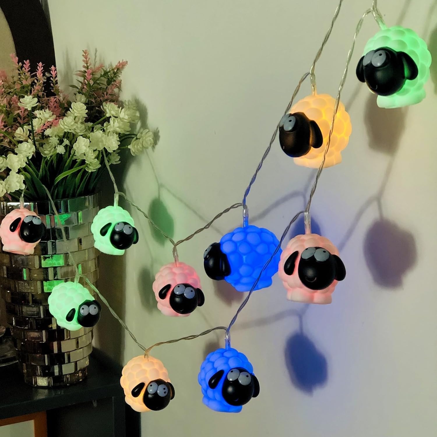 Multicolor LED Sheep String Lights,Battery Operated Sheep Night Lights for Bedroom Garden Party Christmas Tree Eid al-Adha Decoration (1.65m/10led)