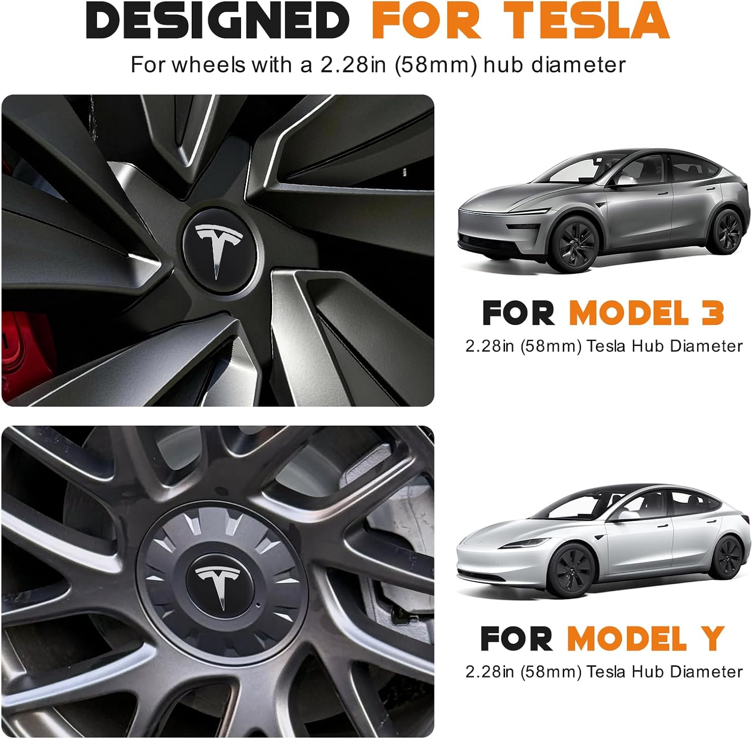 4 Pack Wheel Hub Cap 2.2 in (56mm)Kit for Tesla Model 3 & Model Y 2017-2026