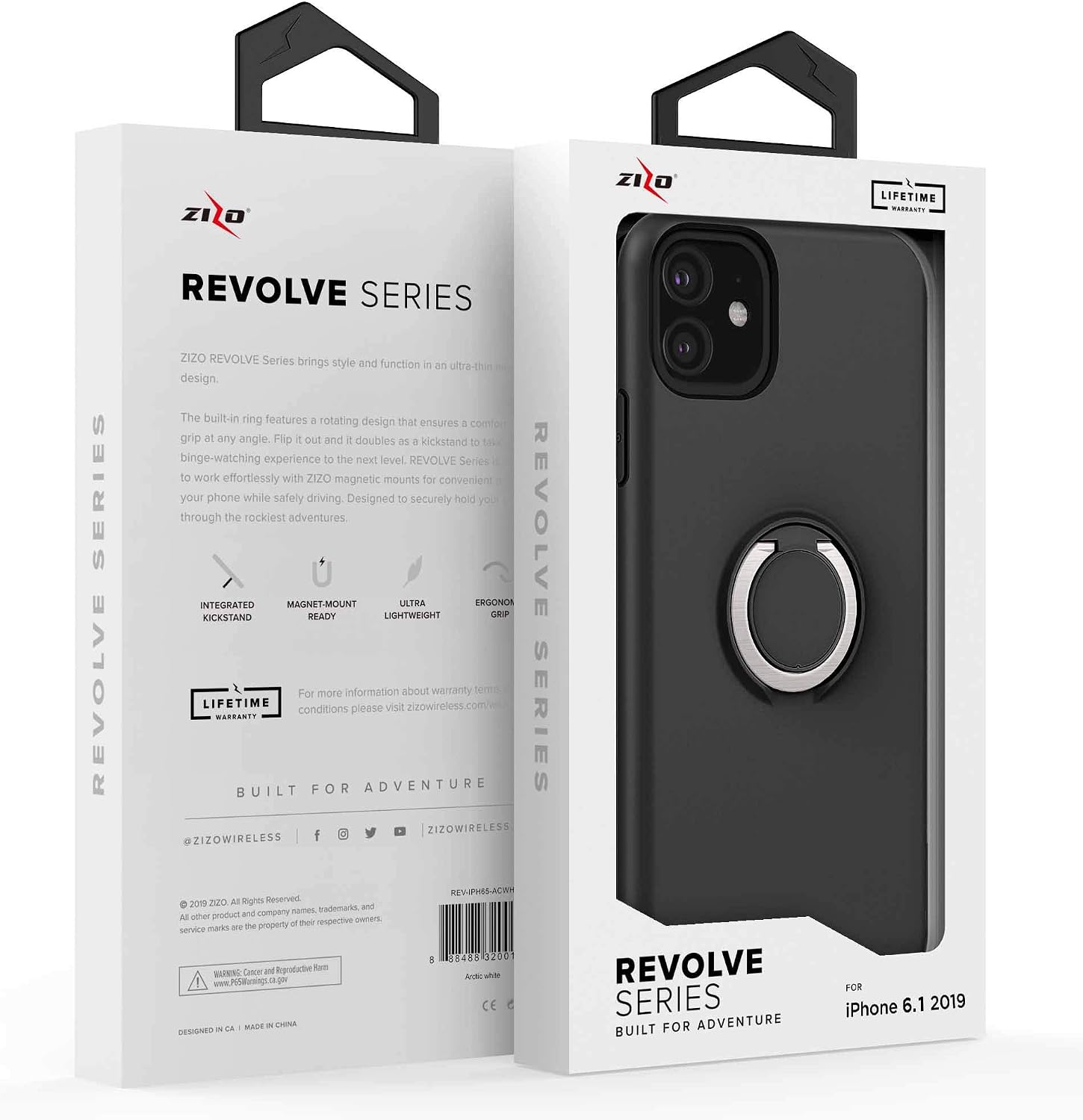 ZIZO Revolve Series for iPhone 11 Case - Ultra Thin Ring Holder, Kickstand, Built in Magnetic Mount Support - Magnetic Black