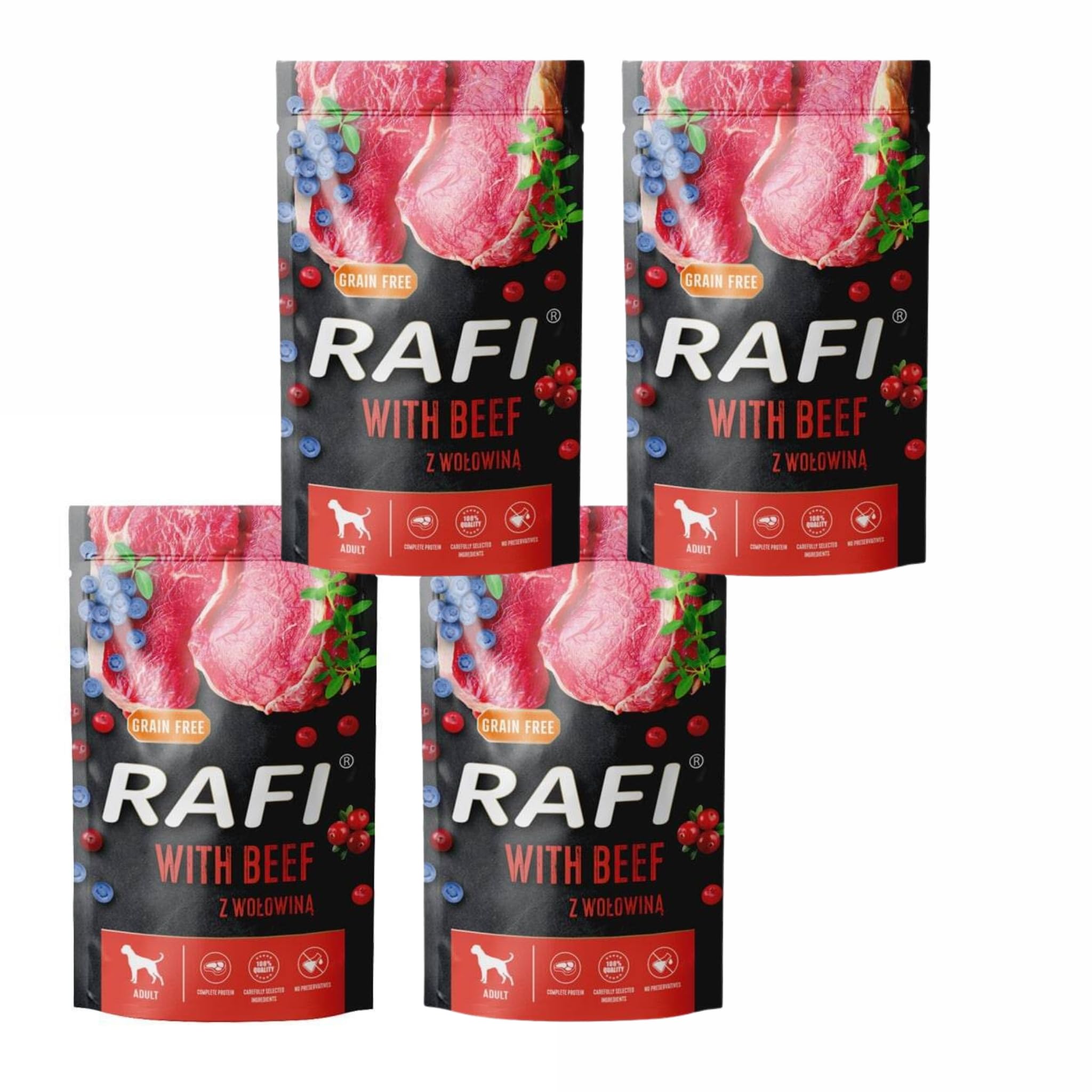 Rafi Beef Complete Wet Food for Adult Dogs 4 x 500g Sachets