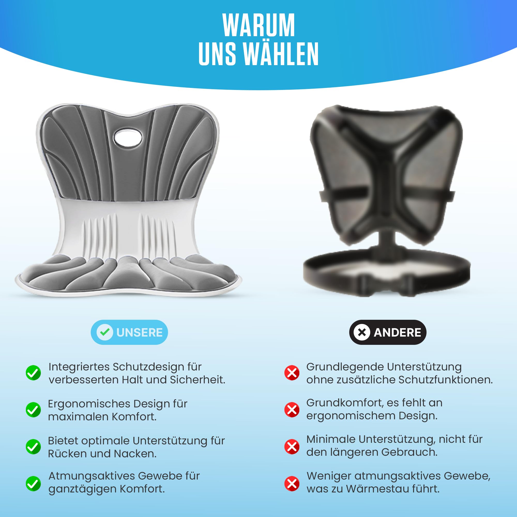 Soporte lumbar ortopédico – Cojín protector de espuma viscoelástica para asiento y respaldo para corrección de postura, dolor de espalda y estabilización pélvica, oficina, sillas de juego y