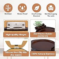 Vista 3 de SINWANT Mesa de brazo para sofá, bandeja redonda de bambú con clip para sofá con soporte para teléfono de 360°, mesa plegable para reposabrazos