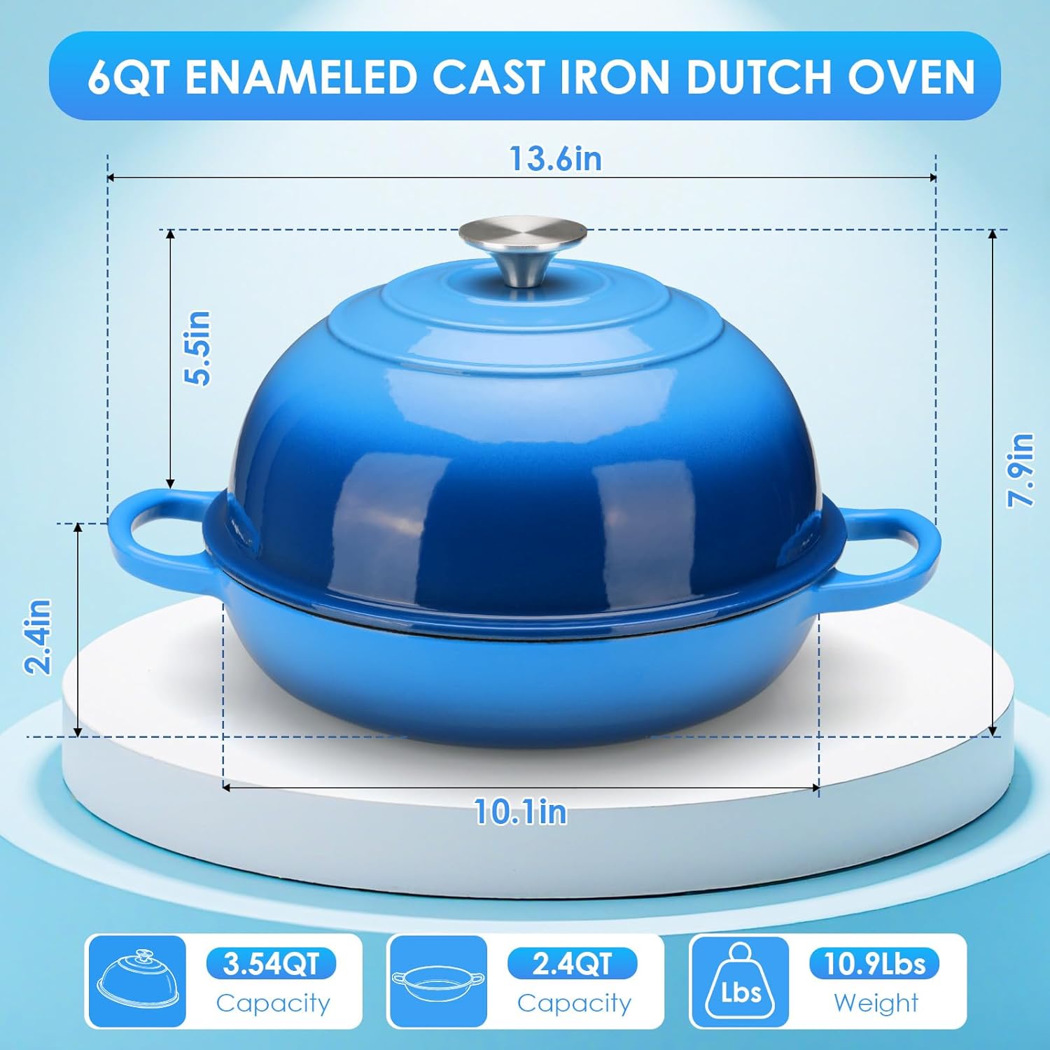 LIFERUN 2.5qt Enameled Cast Iron Dutch Oven and 6qt Enameled Cast Iron Dutch Oven for Bread Baking