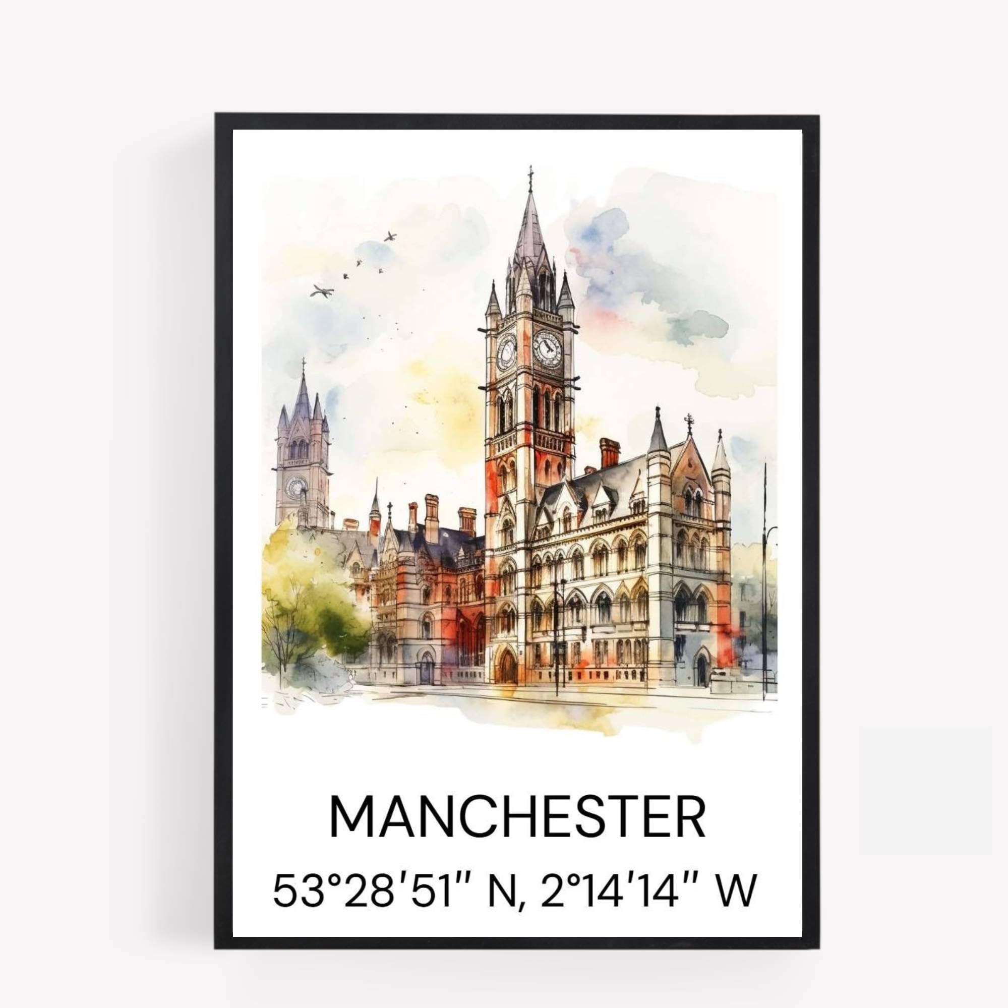 gfc manchester Cityscape Skyline Map Print Picture Poster Gift A4 UNFRAMED 1 wall art Home decor Decorating landmarks