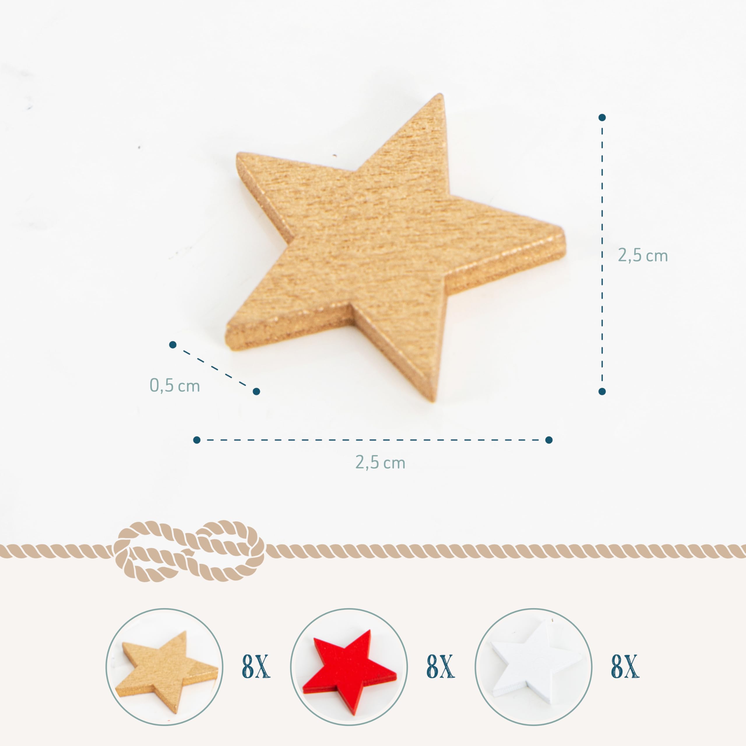 Logbuch-Verlag 24 piccole stelle in legno nero bianco oro 2,5 cm – mini stelle in legno come decorazione per Natale, decorazione da tavolo o fai da te