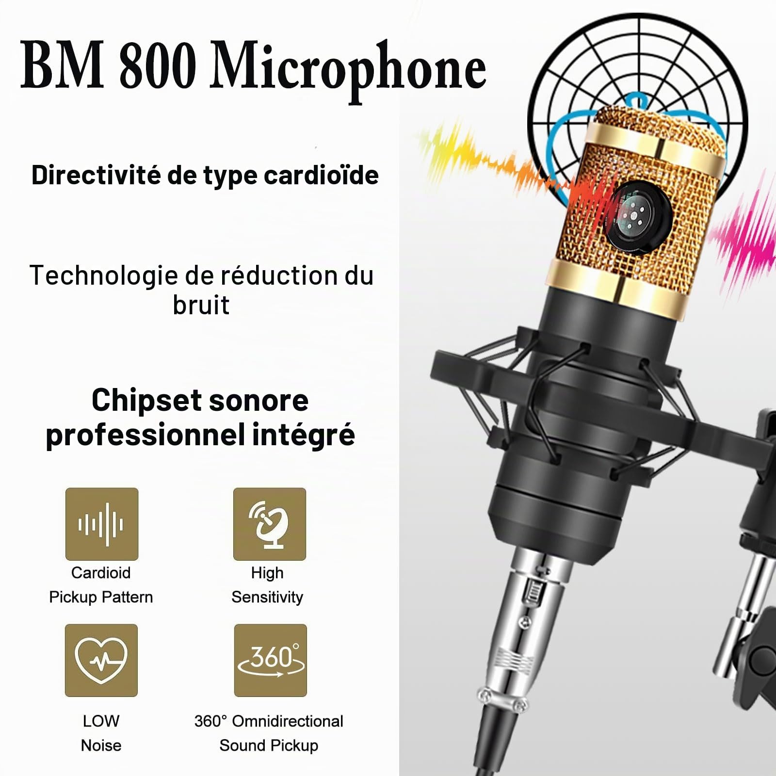 ALPOWL Ensemble d'équipement de Podcast, Interface Audio avec Carte Son en Direct Tout-en-Un et Microphone à condensateur, Parfait pour l'enregistrement, la Diffusion, la Diffusion en Direct (Or)