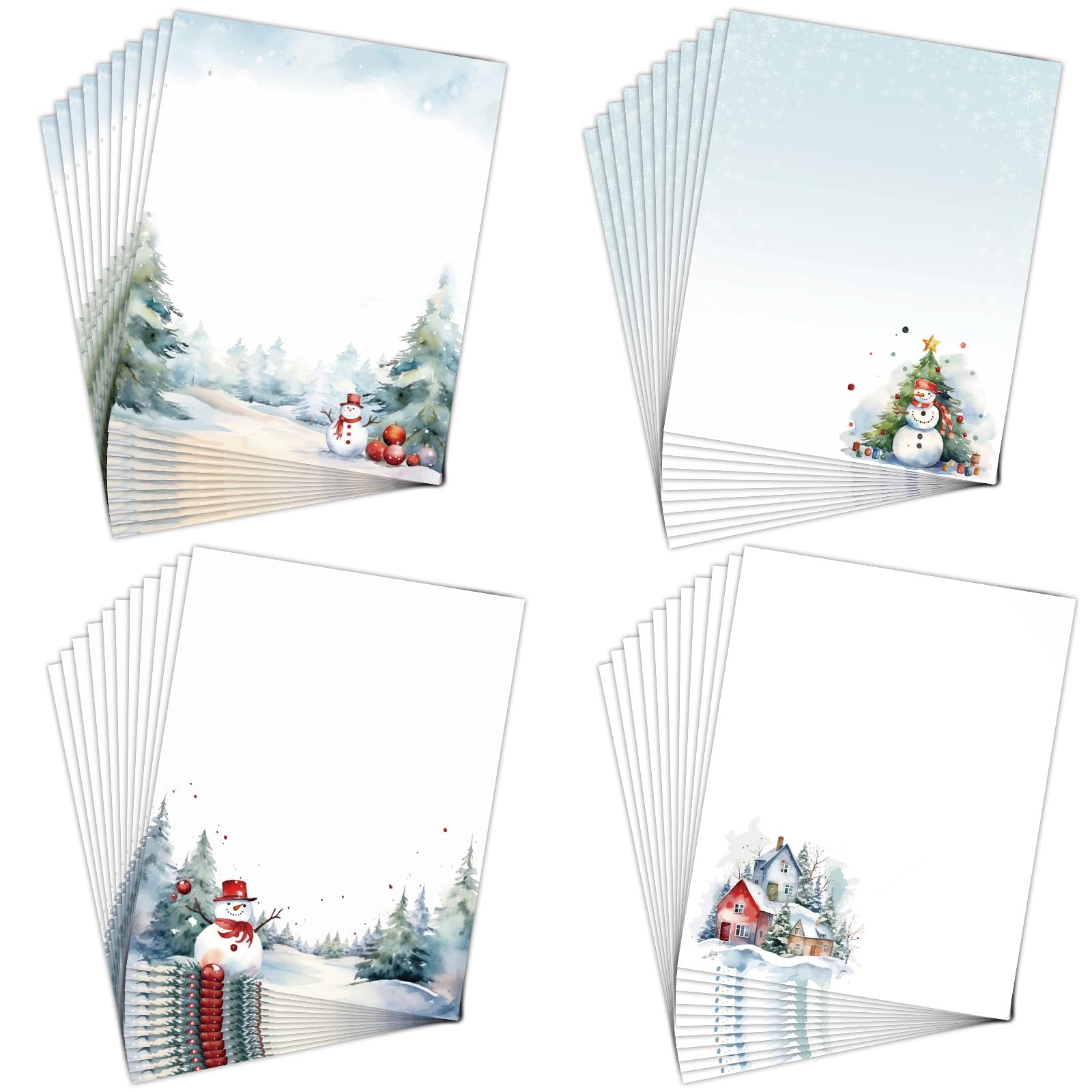 100 piezas de papel de papelería de invierno de 8.5 x 11 pulgadas, papel decorativo con membrete de muñeco de nieve, papel decorativo para día festivo, escritura de cartas, papel de