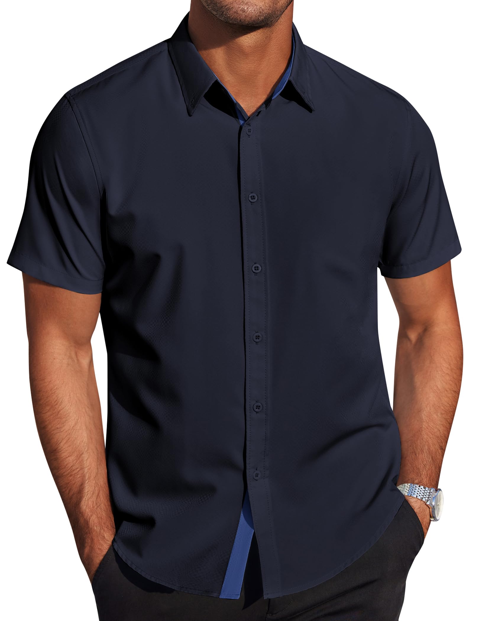 COOFANDY Herren Hemd Kurzarm Regular Fit Freizeithemd Bügelleichte Businesshemd Sommer Strand Hemden Leichte Button Down Hemd