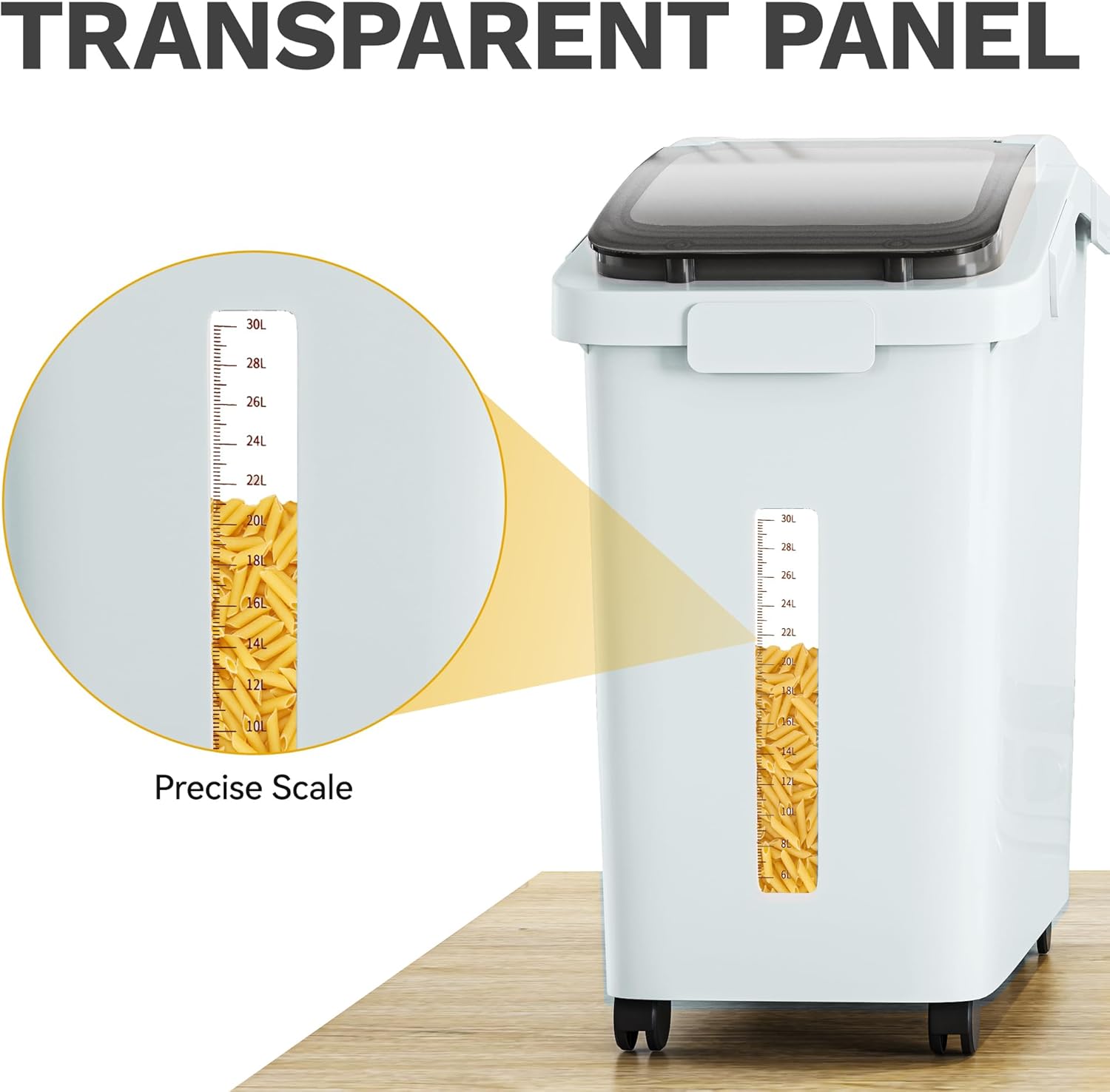 DWVO Large Ingredient Storage Bins, 11.4-Gallon Flour Rice Food storage Containers Bins with Wheels, Scoop and Airtight Lid for Dry Food, Flour, Cereal Grain, Sugar, Gray