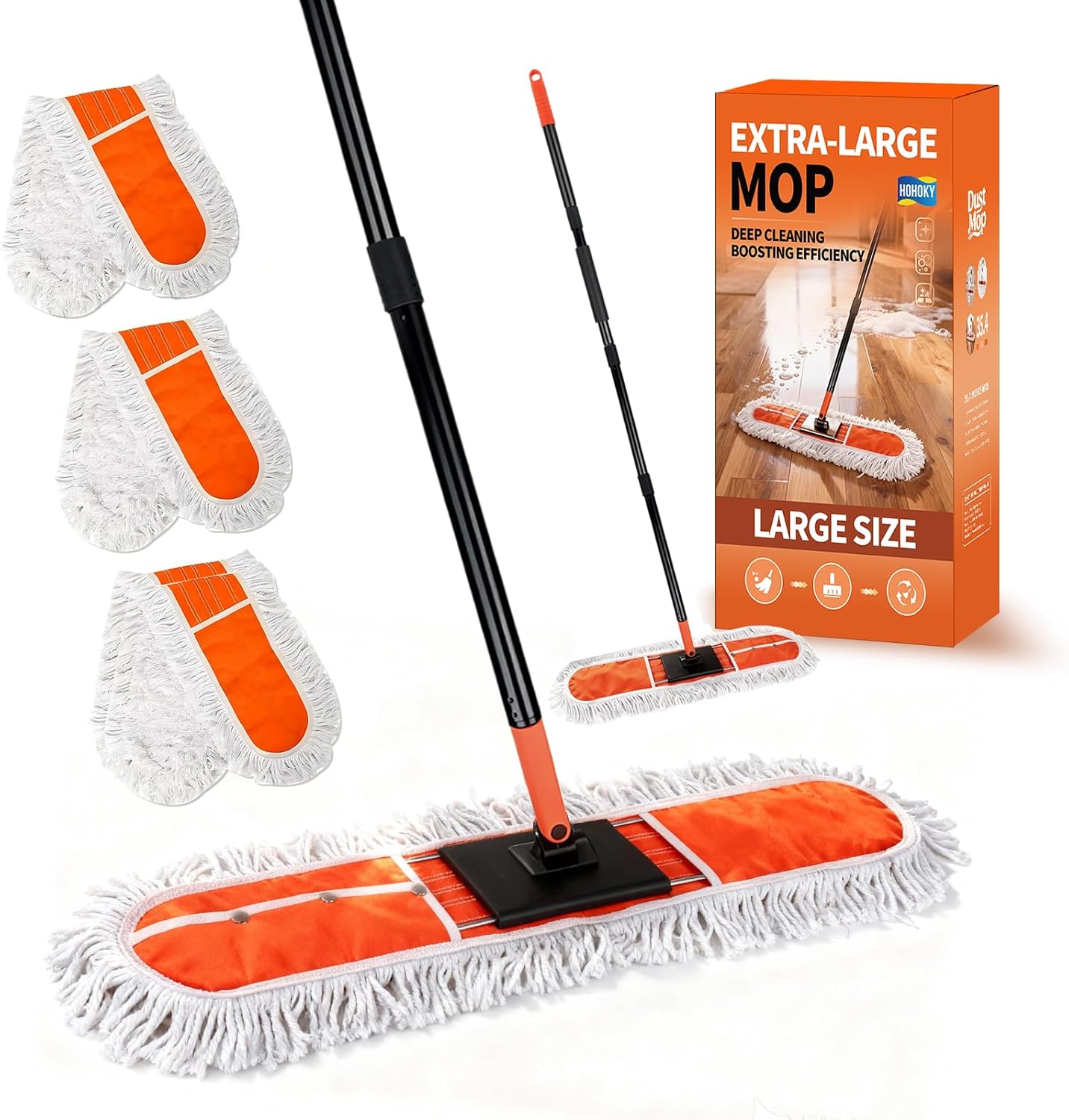 36" Large Commercial Dust Mops for Industrial Floor ，Marble, Laminate,Tile,Concrete,Garage. Janitor Broom Wide Dry mop for Hardwood ,Heavy Duty Long Handle Hotel Gym Household Cleaning Supplies