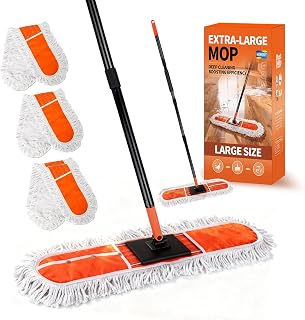 36" Large Commercial Dust Mops for Industrial Floor ,Marble, Laminate,Tile,Concrete,Garage. Janitor Broom Wide Dry mop for Hardwood ,Heavy Duty Long Handle Hotel Gym Household Cleaning Supplies