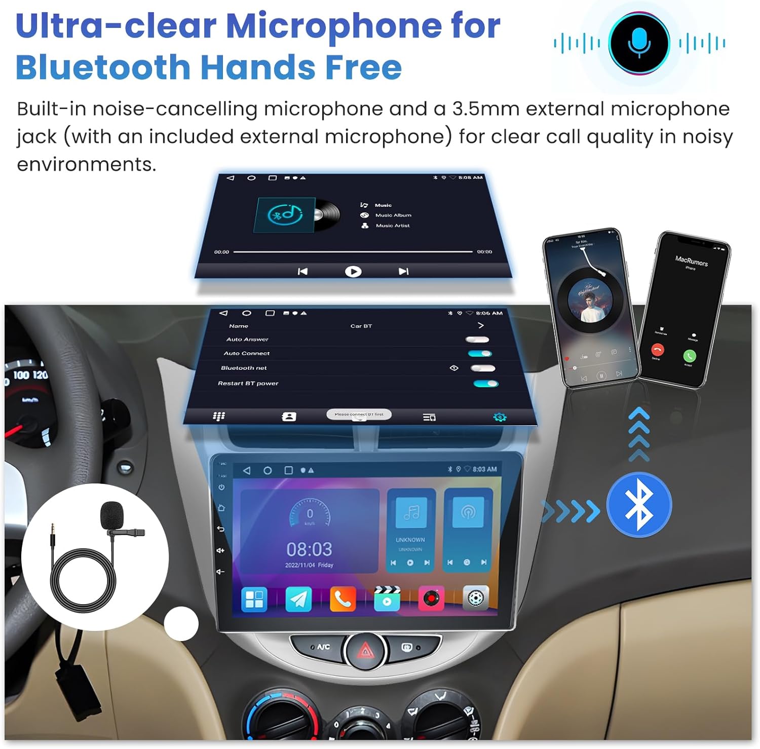 5Ghz WiFi 2G+64G Android 15 Radio for Hyundai Verna Accent Solaris 2010-2016 Car Stereo with Wireless Carplay Android Auto,5.0 Bluetooth,Build-in EQ,9inch IPS Touchscreen,GPS,FM/RDS Backup Camera MIC