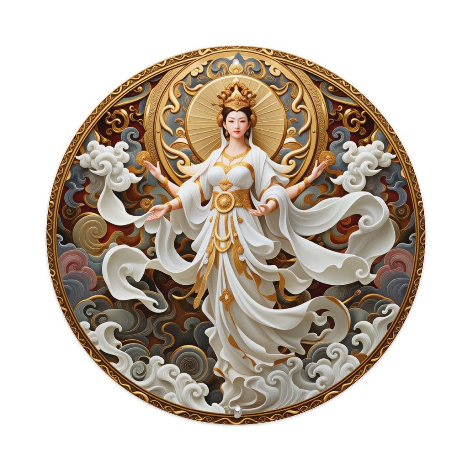 Divine Figure In White Robe With Golden Accents Metal Tin Sign Vintage Garden Bedroom Cafe Bar Man Cave Home Wall Decor Metal Poster 8x8 inches