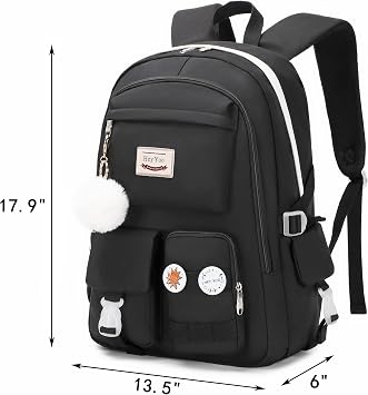 Hey Yoo Backpack for Girls Bookbag Cute School Bag College Middle High Elementary School Backpack for Teen Girls (Black)