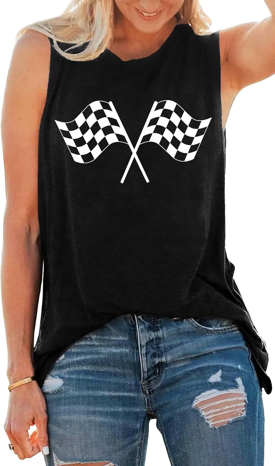 Racing Tank Tops for Women: Checkered Flag Graphic Nigeria Ubuy - Main Image
