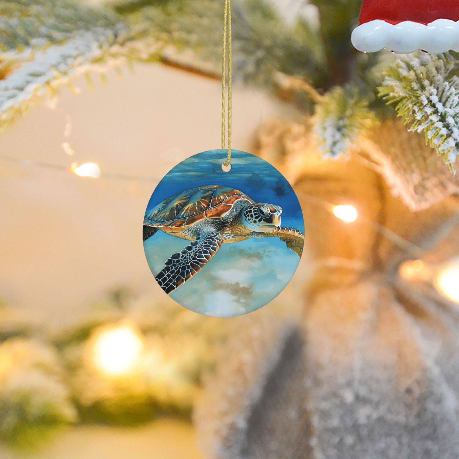 Christmas Tree Ornaments Ceramics Christmas Round Decorations Sea Turtle Ceramics Ornaments Circle Pentagram Xmas Tree Hanging Pendant for Christmas Tree Party Holiday Home Decor