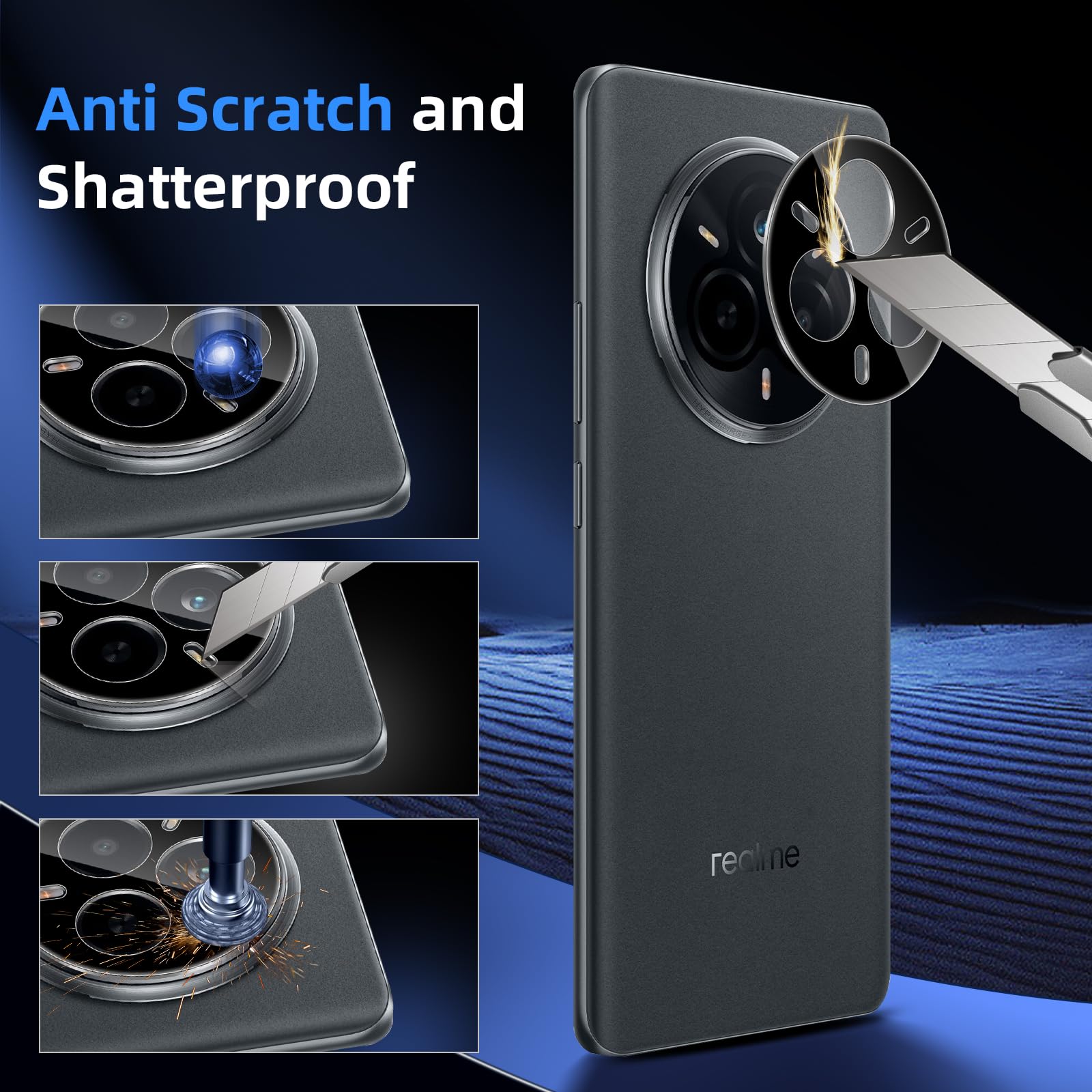 Folia ochronna na aparat Realme 14 Pro/14 Pro +/14 Pro Plus 5G do szkła pancernego, 2 sztuki, ochrona aparatu, twardość 9H, folia szklana, odporna na zarysowania, szkło ochronne, czarna