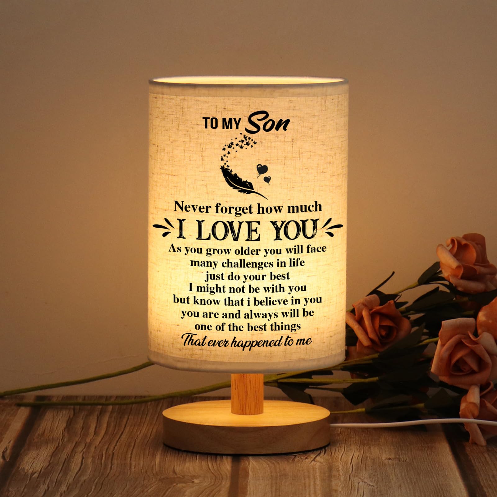 WSYEAR Gifts for Son from Mom Dad- Son Gifts from Mom Fabric Wooden Desk Lamp Gifts for Adult Son Graduation Gifts, to My Son Birthday Gifts โ image 1