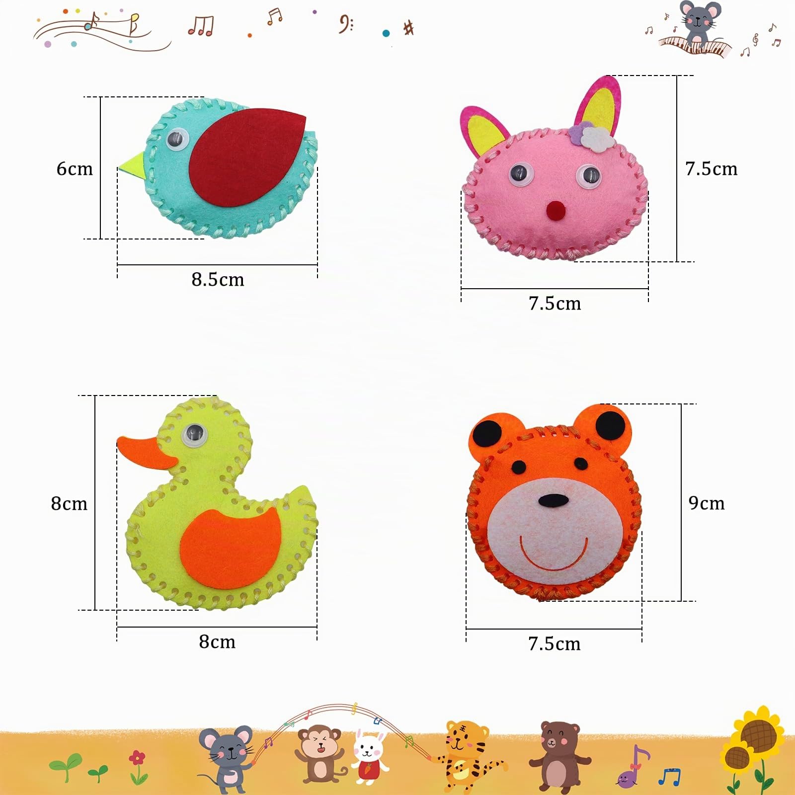 Kit Couture Enfant Forêt Animaux en Feutre 12 Pièces DIY Jouets à Coudre avec Ciseaux pour Enfants 6 Ans+