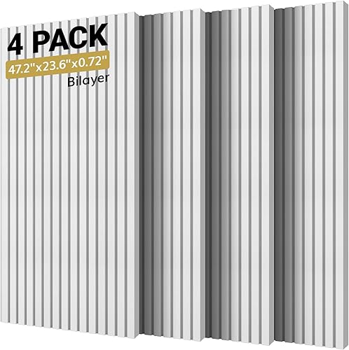 TONOR - Paneles acústicos de pared autoadhesivos de doble capa, engrosados, paquete de 4, de 7.2 x 23.6 x 0.72 pulgadas, de alta densidad, para
