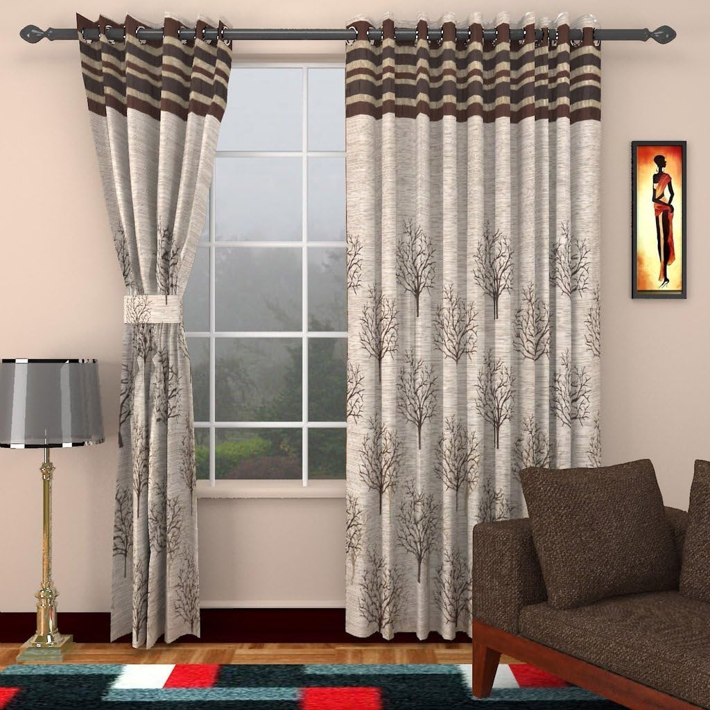 Sharda Corporation Jute Modern Grommet Door Curtain, 7 Feet, Multicolour, Pack of 2