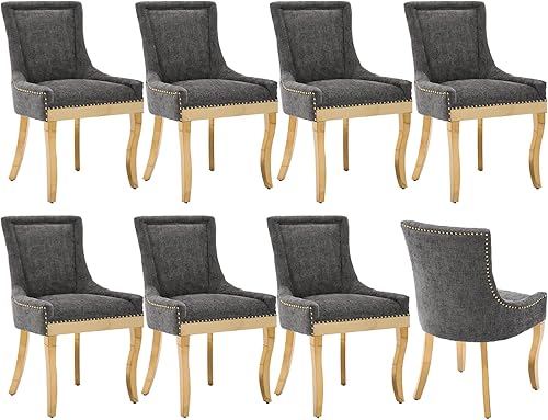 Miniatura 19 de Juego de 4 sillas de comedor tapizadas, sillas de cocina de tela con ribete de cabeza de clavo, sillas de cocina y comedor con respaldo alto, patas