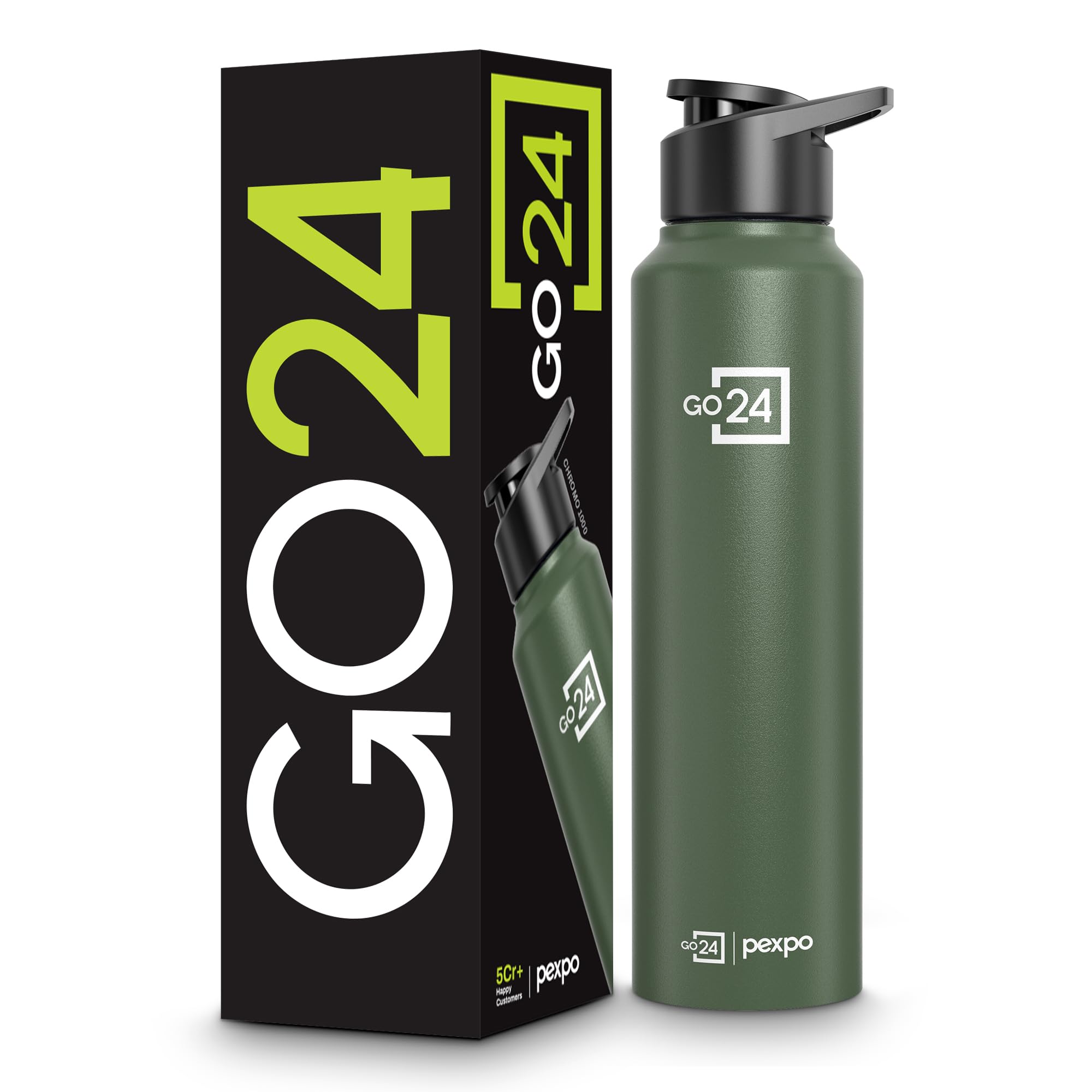 Go24 pexpo Stainless Steel Water Bottle Chromo Military Green 950ml
