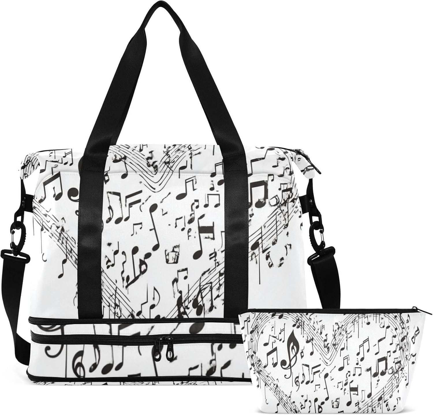 Valentine Black Note Love Gym Tote Bag Weekender Bag with Toiletry Bag for Travel Foldable