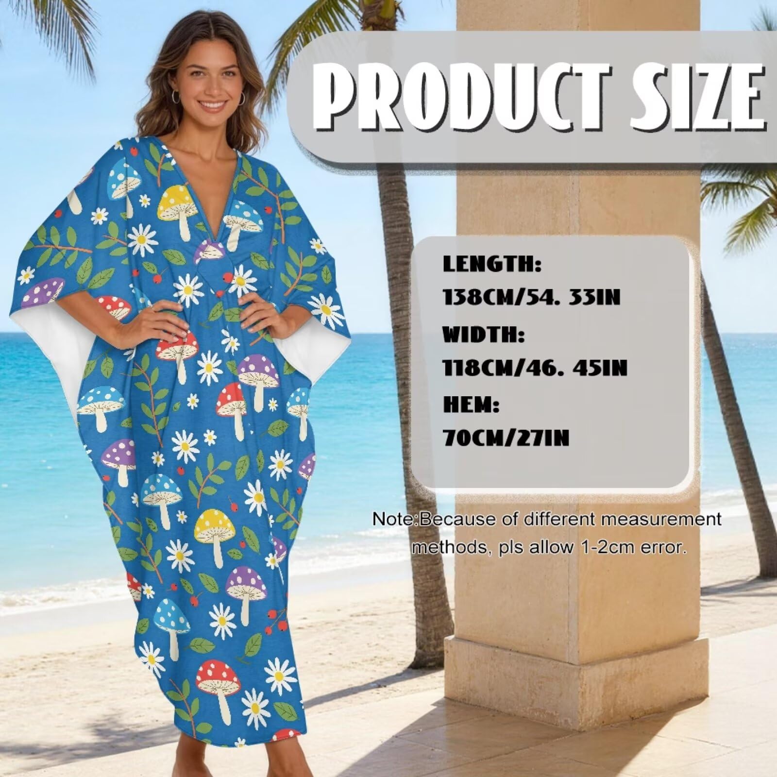 Poceacles Abiti lunghi da donna taglie forti caftani con scollo a V copertura da spiaggia maniche a pipistrello estate primavera autunno vestito coverup