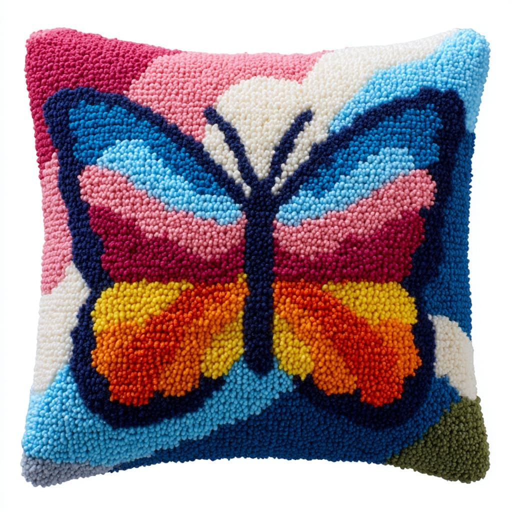 Taxpy Latch Hook Kits, Animals Butterfly Pillow DIY Rug Crochet Hook Cushion Making Kits Preprinted Pattern Canvas Handmade Rug Pillow Hooking Kit 43x43cm