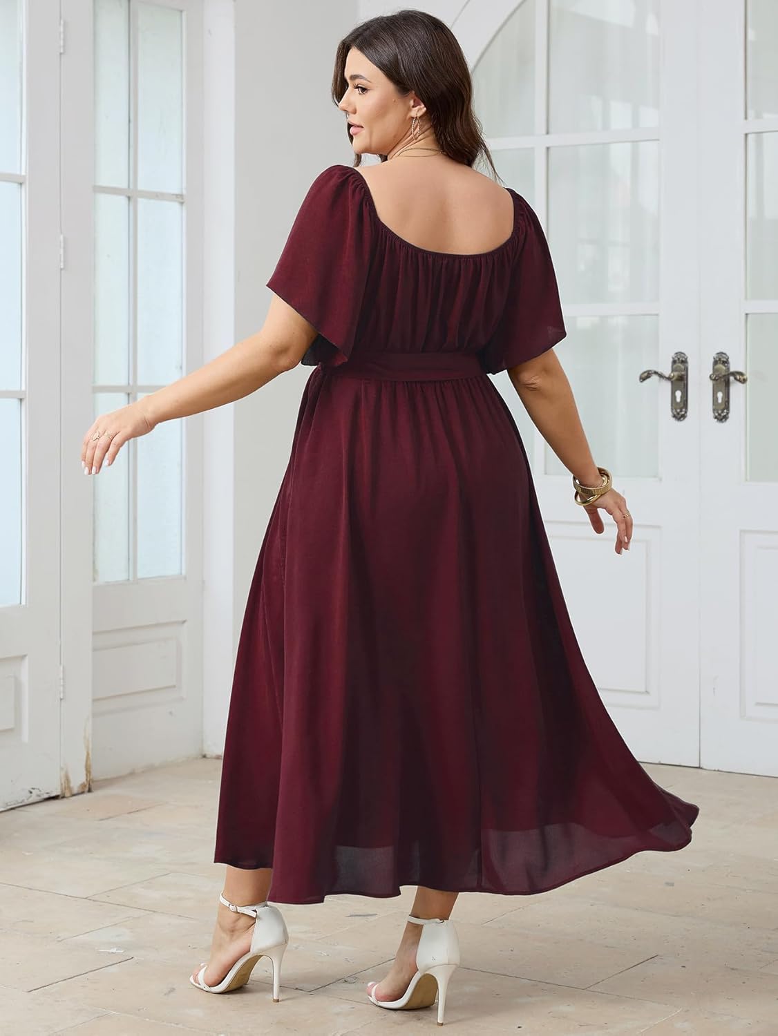 SCOMCHIC Womens Plus Size Formal Dresses Off The Shoulder Wedding Guest Cocktail A-Line Split Maxi Dress with Pockets - Image 6