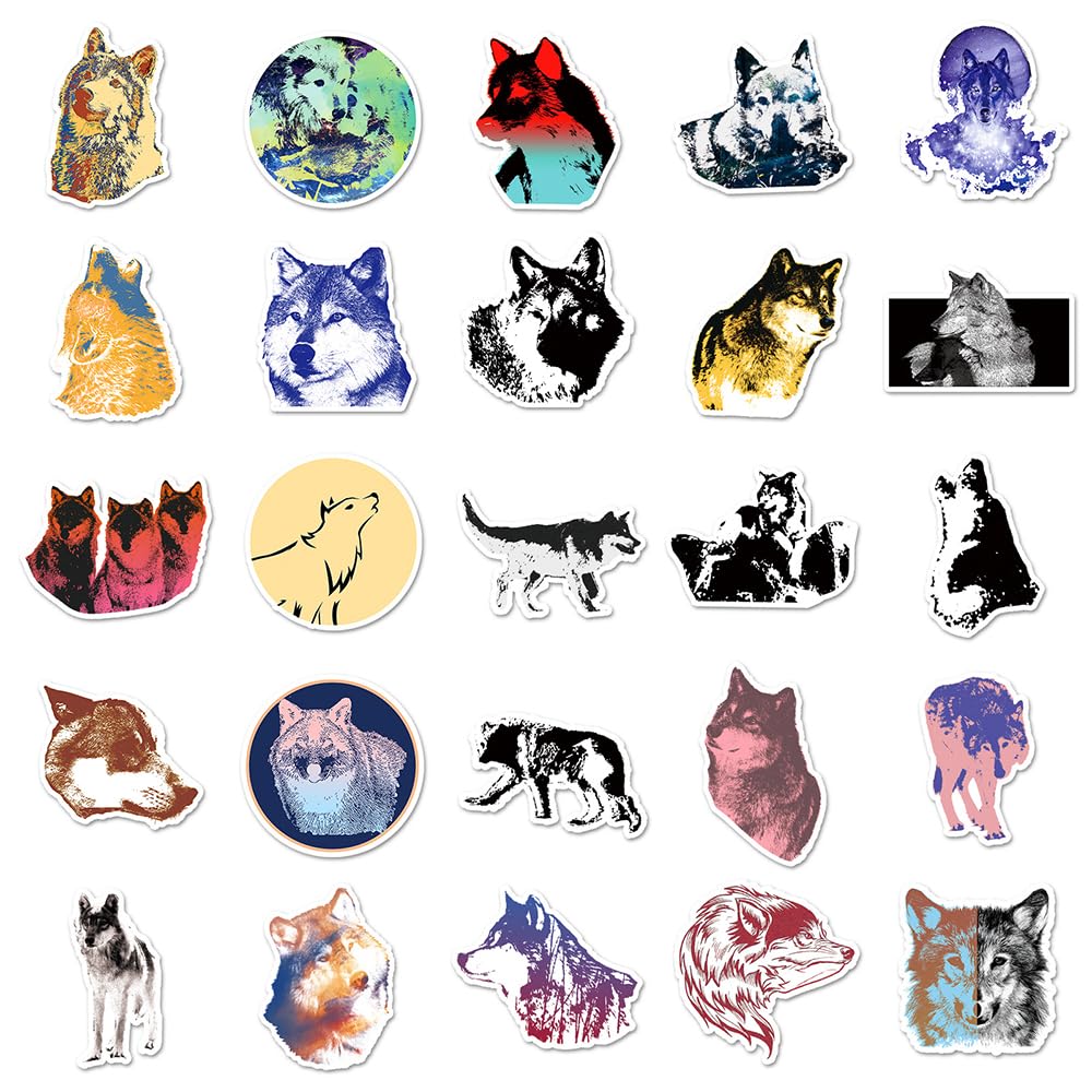 Modern Wolf Vinyl Stickers, 50 PCS Waterproof Illustrated Animal Decals for Laptops Scrapbooking, Journals, Notebooks - Image 3