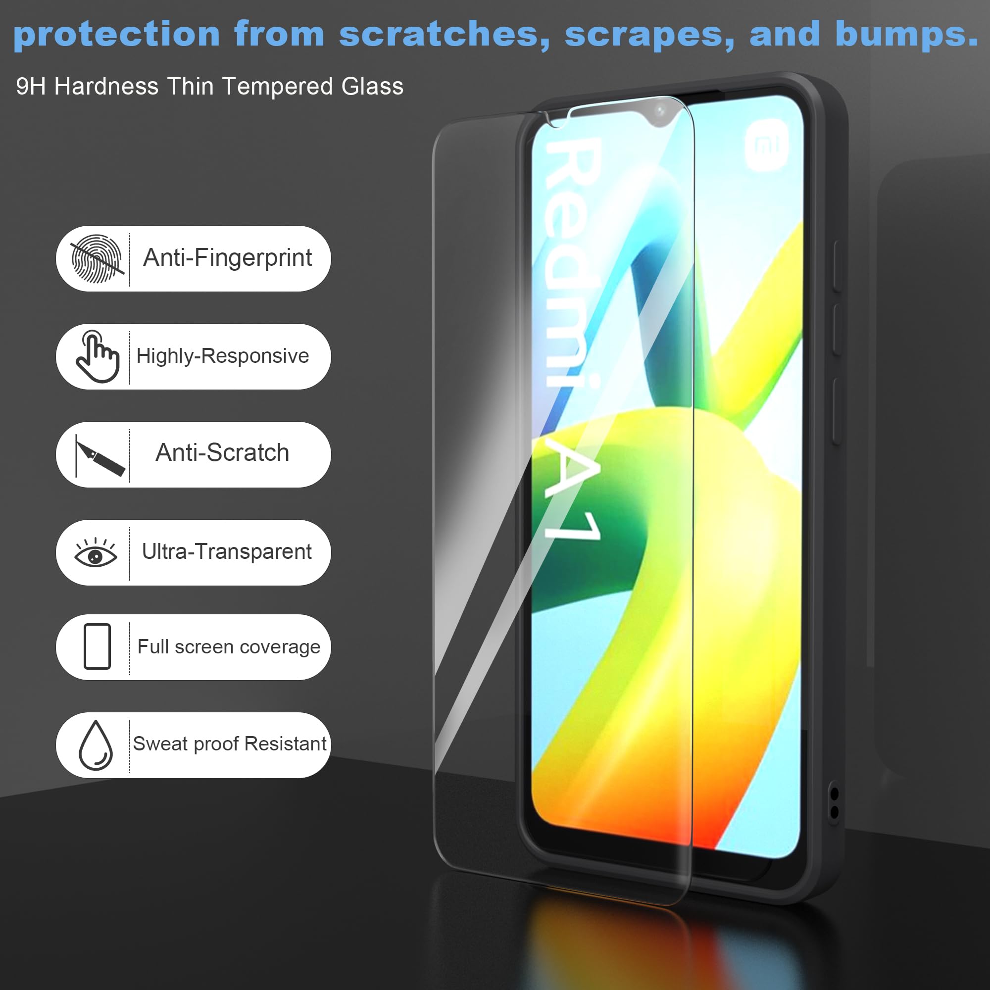 Cover E Pellicola Per Xiaomi Redmi A1 Plus/A2 Plus: Custodia Trasparente + 3 Vetri Temperati