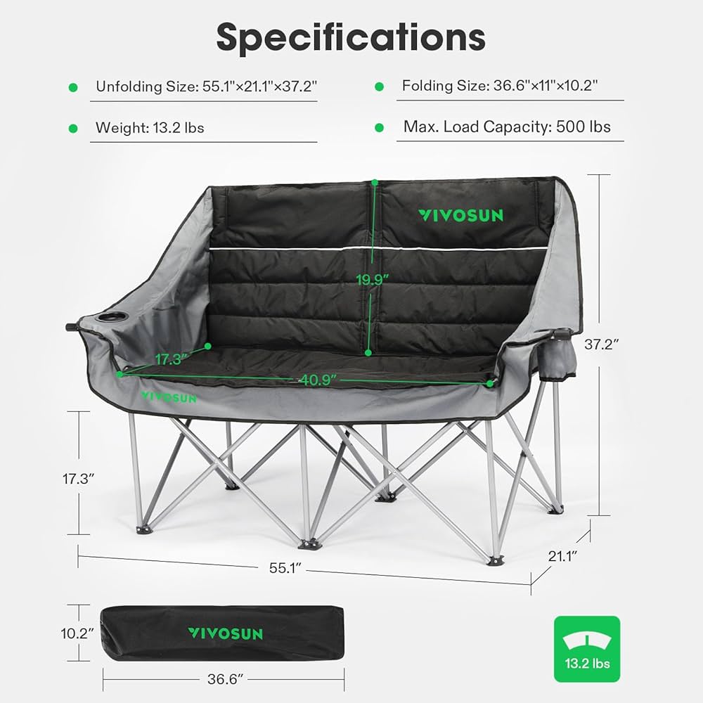 Amazon.com : VIVOSUN Double Camping Chair, Fully Padded