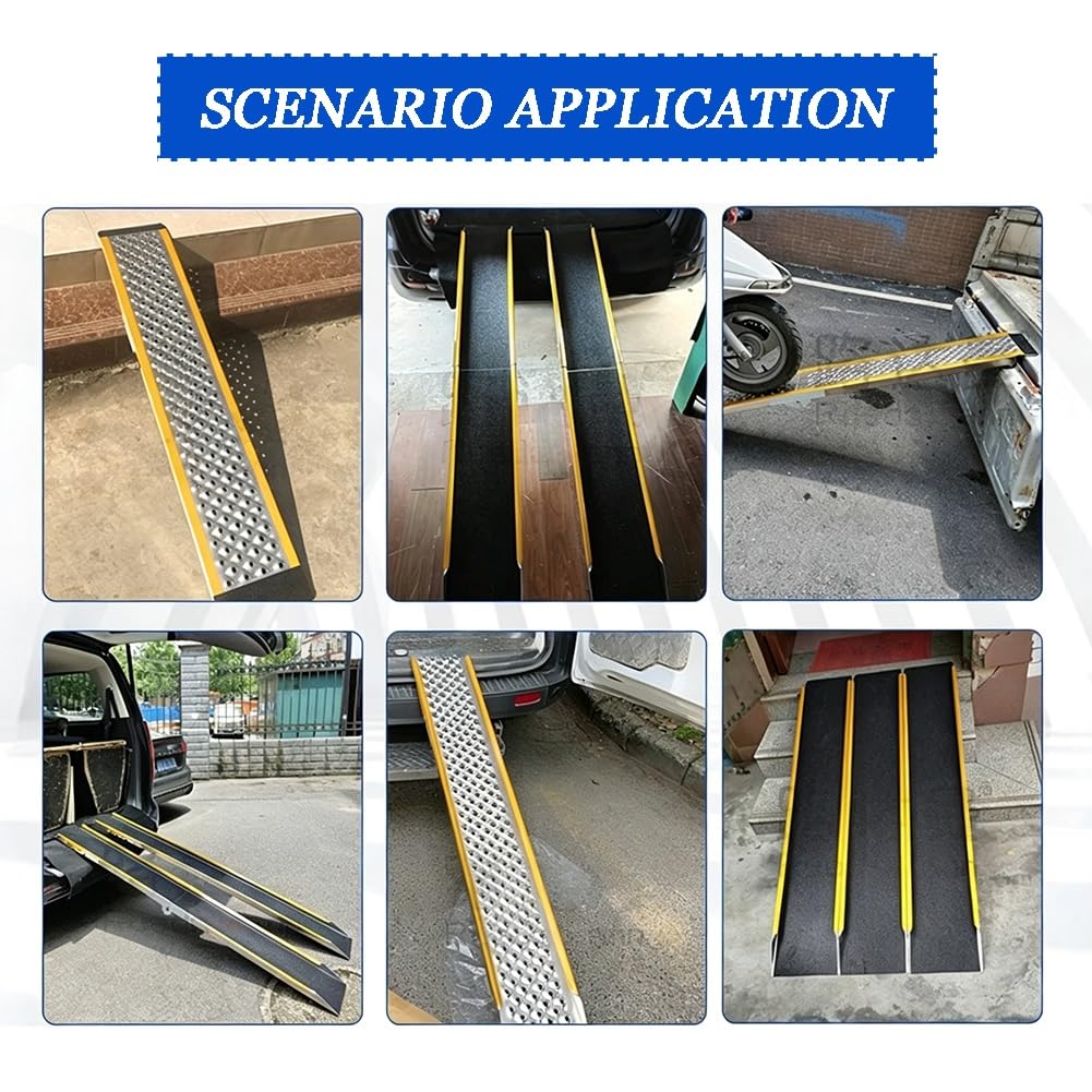 1 Rampa In Alluminio Resistente Con Bordo Di Sicurezza Giallo, Rampa Di Carico Forata E Antiscivolo Per Sedie A Rotelle, Quad E Tosaerba (per Accesso Su Gradini)(120x21.5cm/47.2x8.5in)