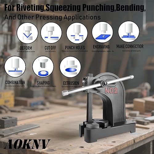 Vista 15 de Prensa de eje de 1 tonelada con volante, altura máxima de 5.5 pulgadas, prensa manual de escritorio de hierro fundido, prensa manual de precisión 1