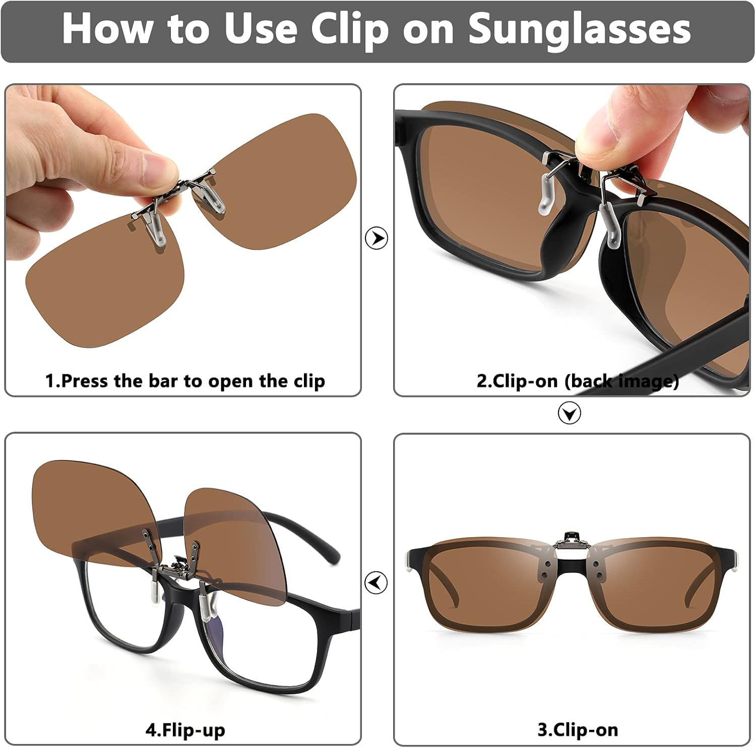 CAXMAN Polarized Clip On Sunglasses Over Prescription Glasses for Men Women UV Protection - Image 5