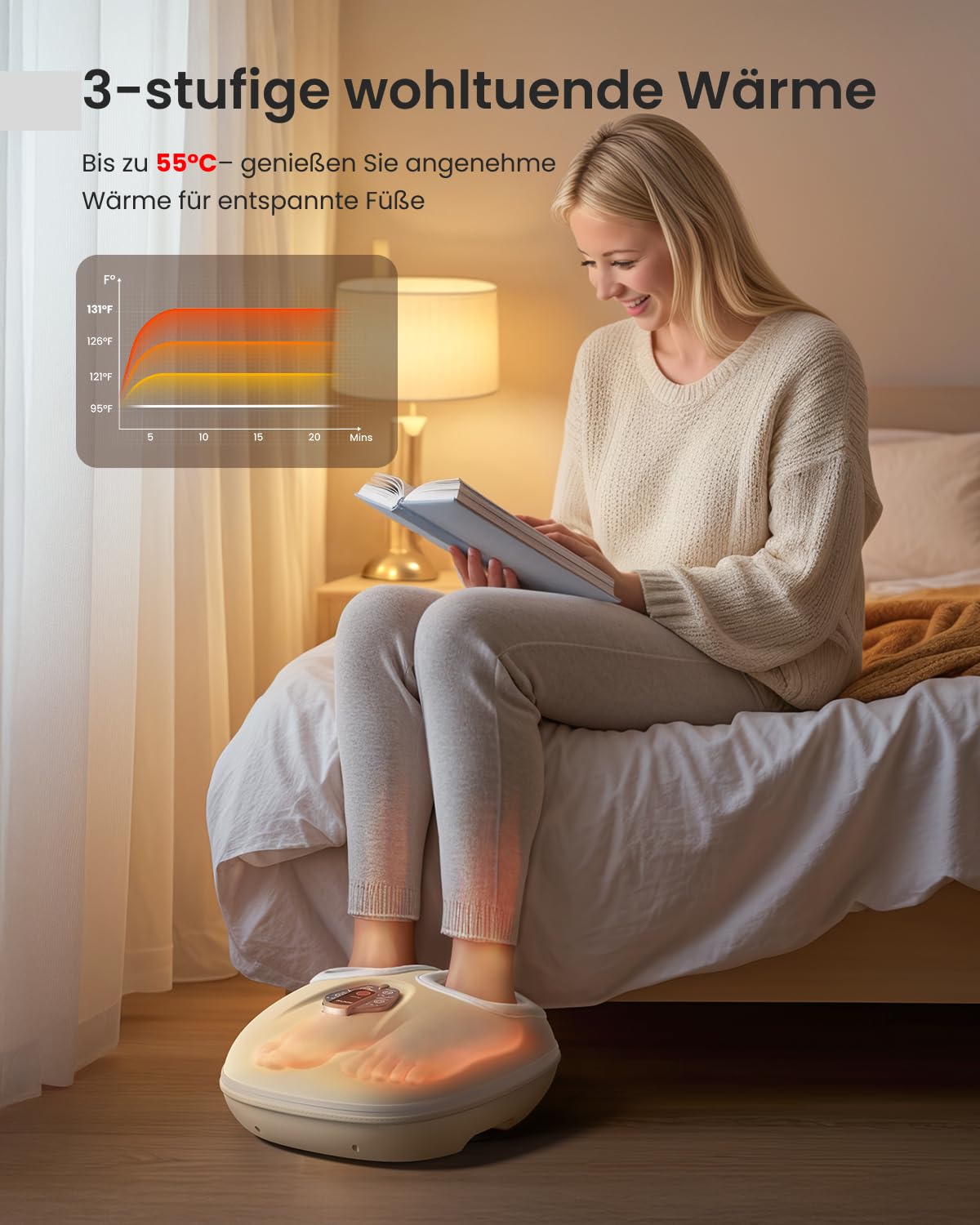 RENPHO Fußmassagegerät mit Wärme, Fussmassagegerät mit Sprachsteuerung | Shiatsu Fussmassagegerät 2026 Neu, Cremeweißes Design für zu Hause oder das Büro, Gutes Geschenk für Frauen, Mama, Freundin