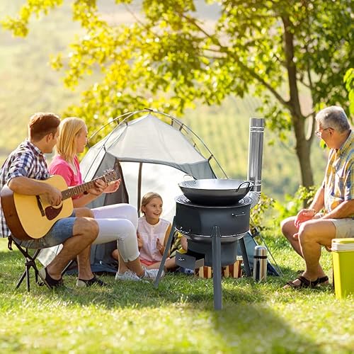Miniatura 5 de BestYiJo Estufa de leña de carbón, multifuncional, portátil, extraíble, de hierro, estufa de cocción de leña, estufa móvil para acampar en