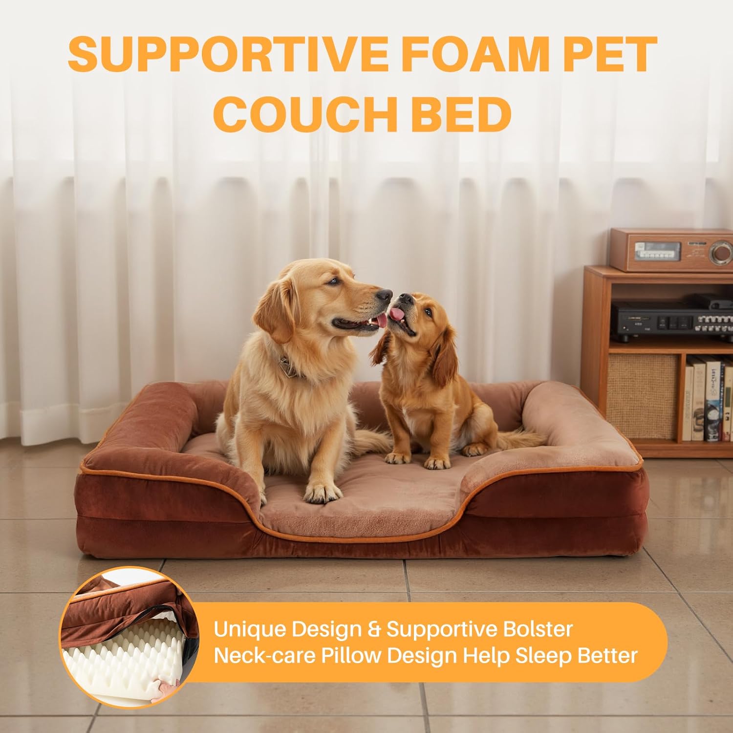 NEWBULIG 42x32 Inch Orthopedic Dog Bed Large Sized, Dog Couch/Sofa Bed with Washable Cover, Waterproof, Memory Foam, Soft Fluffy Surface