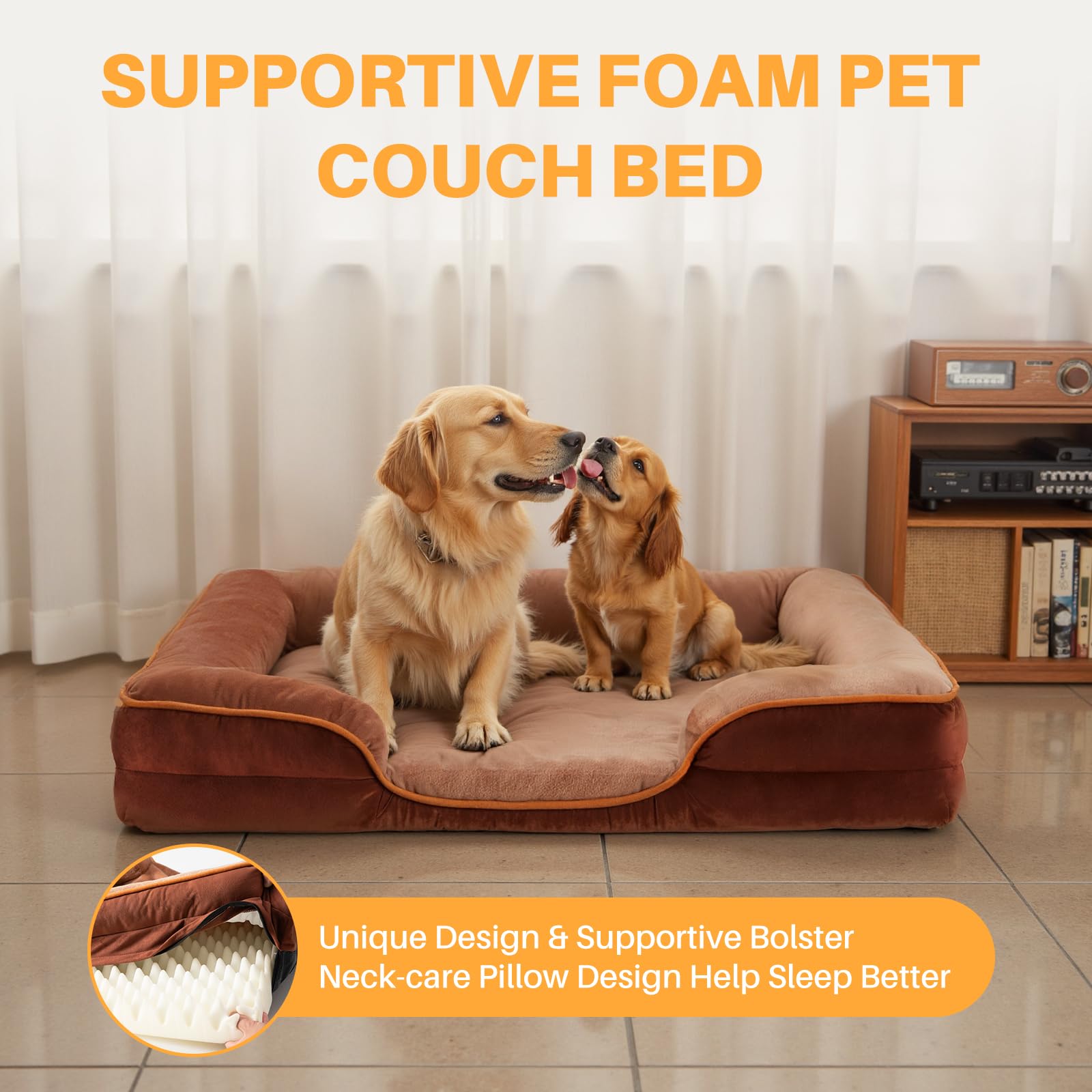 NEWBULIG 42x32 Inch Orthopedic Dog Bed Large Sized, Dog Couch/Sofa Bed with Washable Cover, Waterproof, Memory Foam, Soft Fluffy Surface - image 3