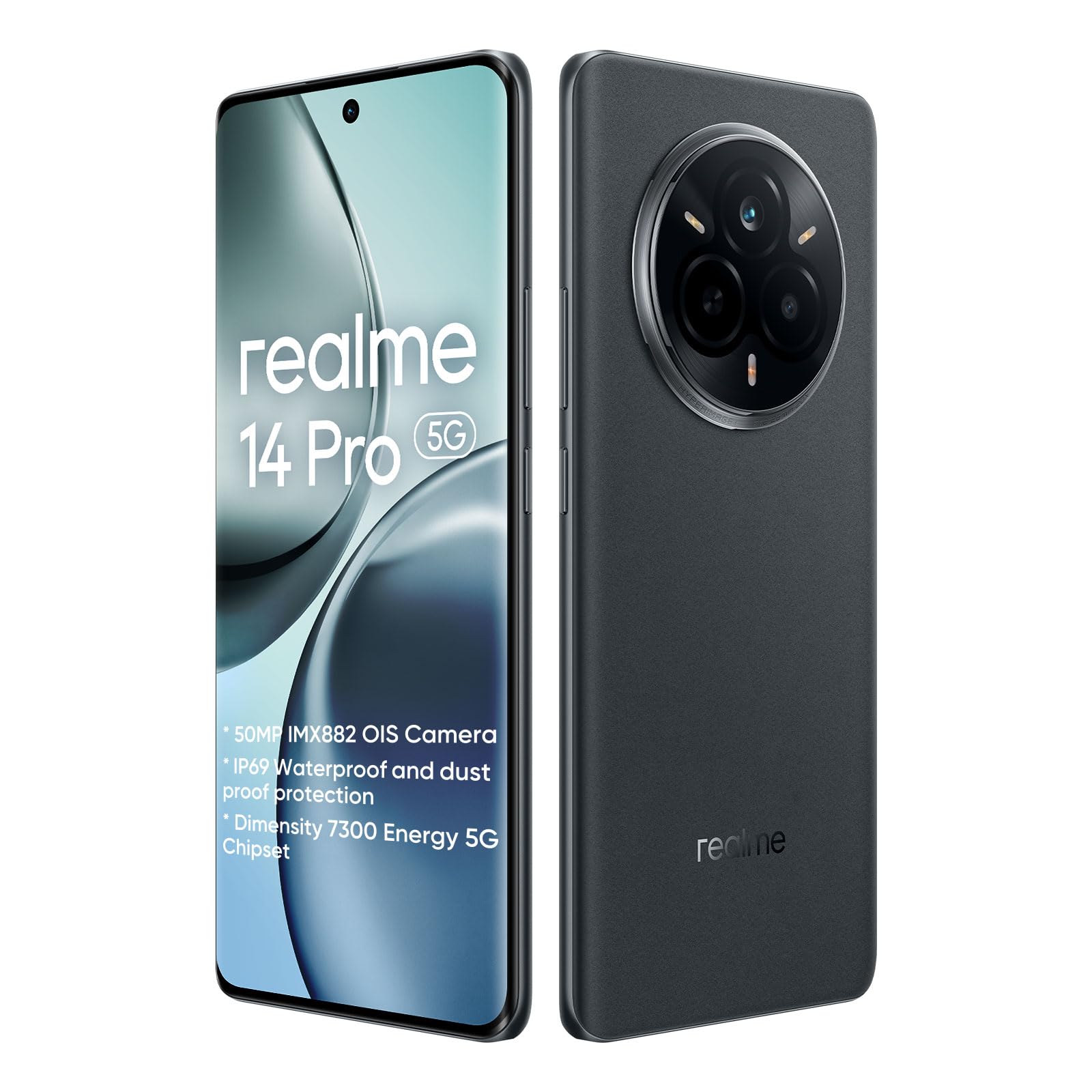 realme 14 Pro 5G Mobile Phone Smartphone 8 + 256 GB, 50 MP IMX882 OIS Camera, Dimensity 7300 Process, 120 Hz 6.77 Inch Curved Vision Display, 5260 mAh Titan Battery, Black