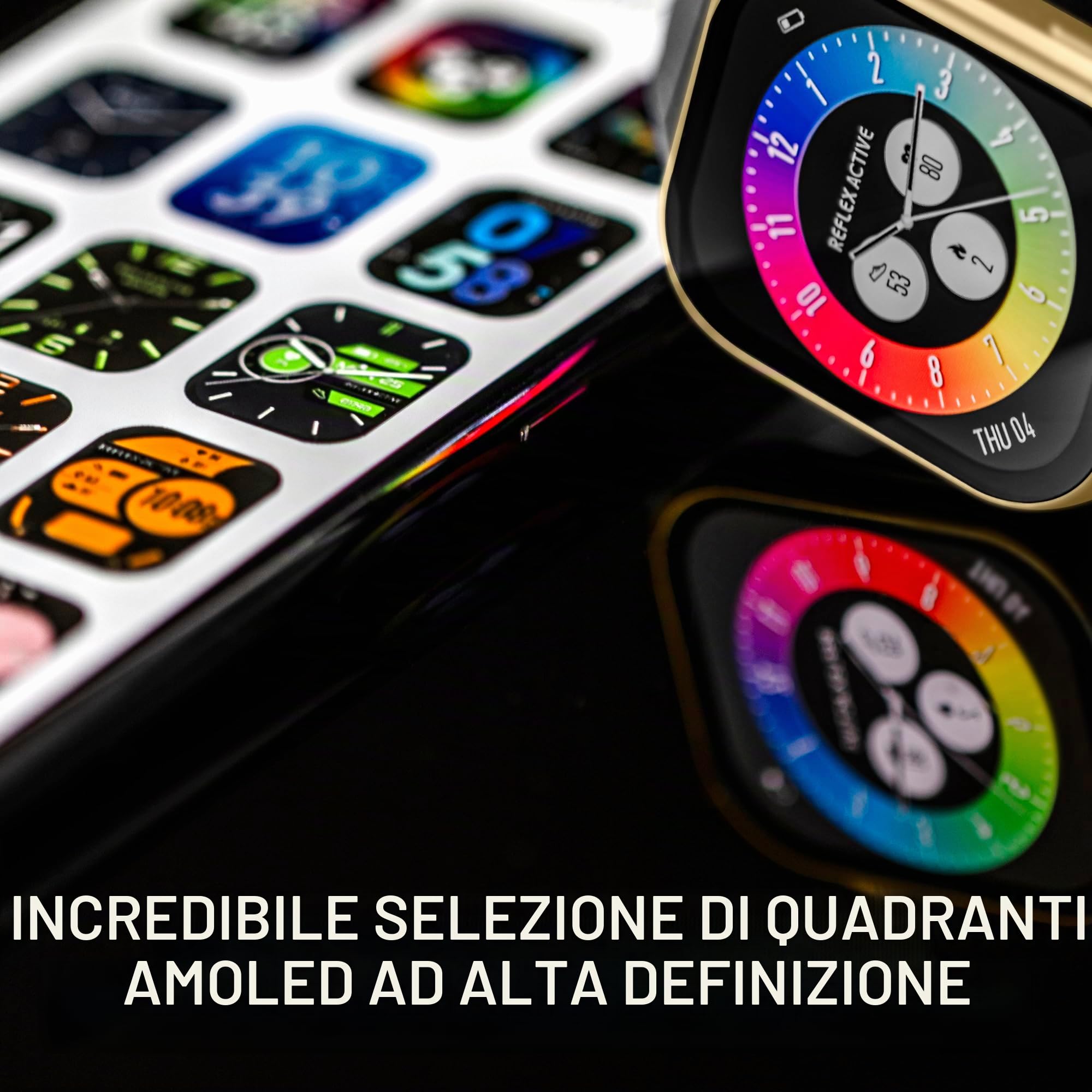 Reflex Active Amoled Series 29 Smart Watch con touch screen 2,04", cardiofrequenzimetro, ossigeno nel sangue, IP68, fitness tracking, cinturino nero per iOS + Android