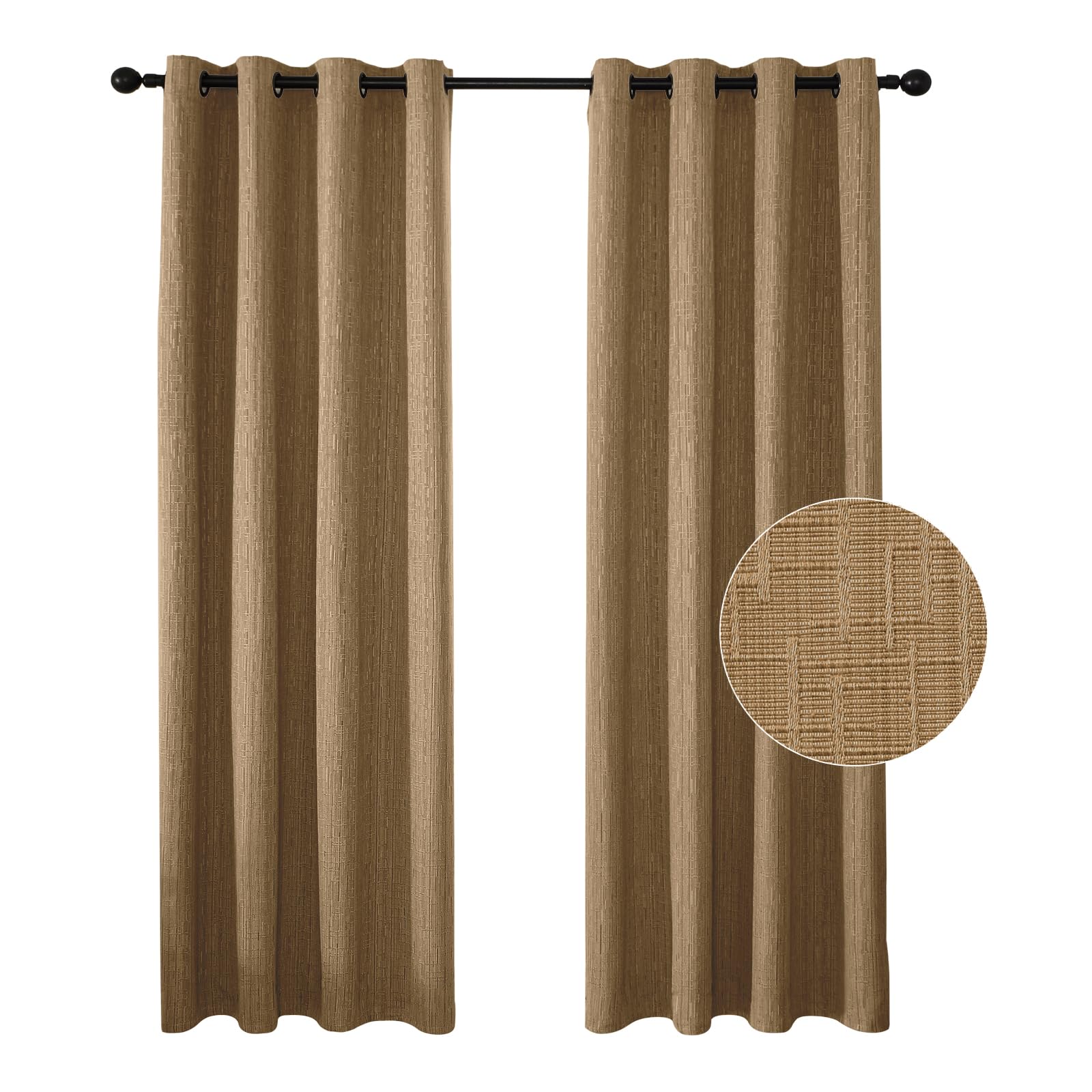 JSFLY Jacquard Linen Curtains 72 inch Length 2 Panels Thick Faux Linen Blended Window Drapes Burlap Textured Curtains with Grommet for Living Room