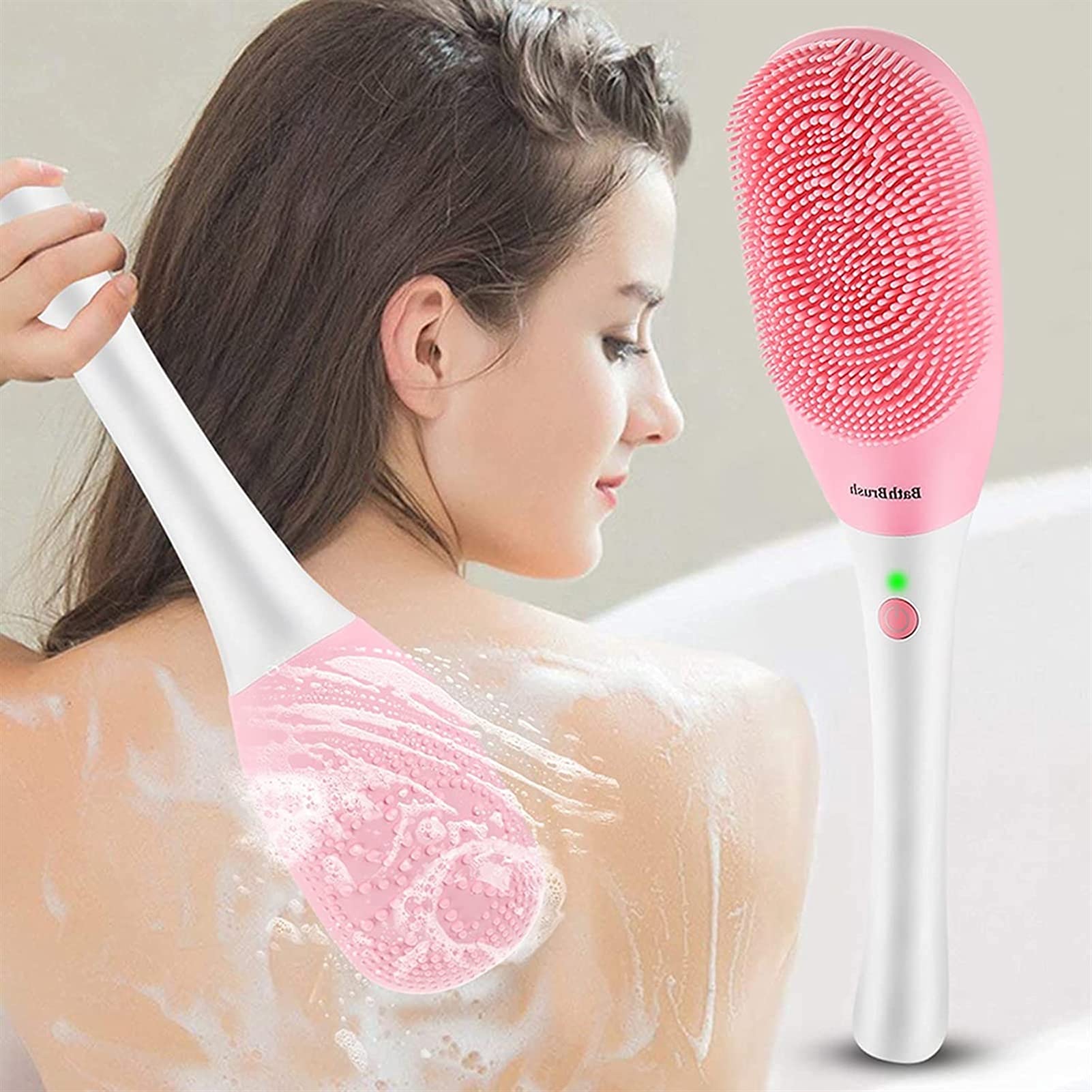 Cepillo de baño eléctrico de carga USB, cepillo de ducha de mango largo, cepillo de baño y cuerpo, cepillo de masaje impermeable, exfoliante, mejora la circulación